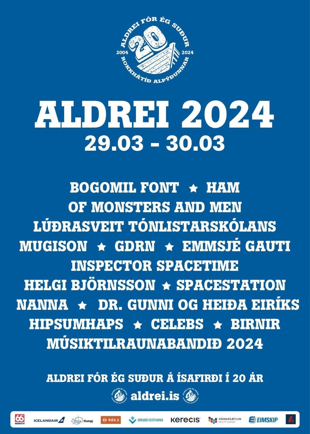 Lineup Poster Aldrei fór ég suður 2024