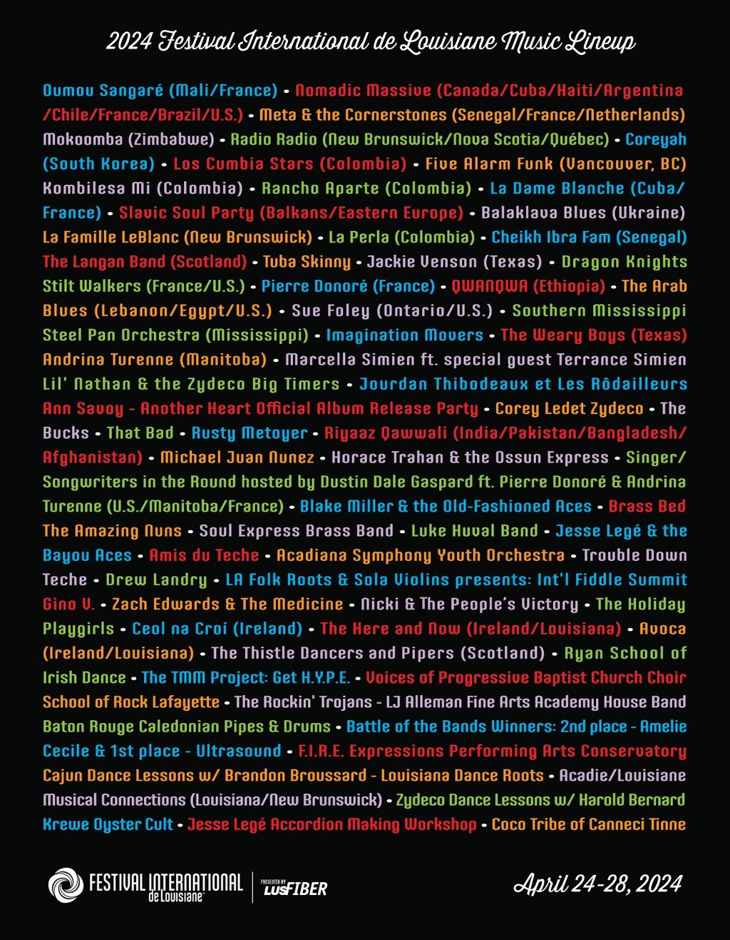 Lineup Poster Festival International de Louisiane 2024