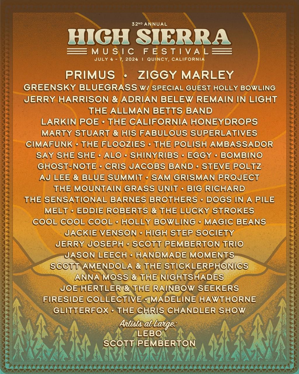 Lineup Poster High Sierra Music Festival 2024