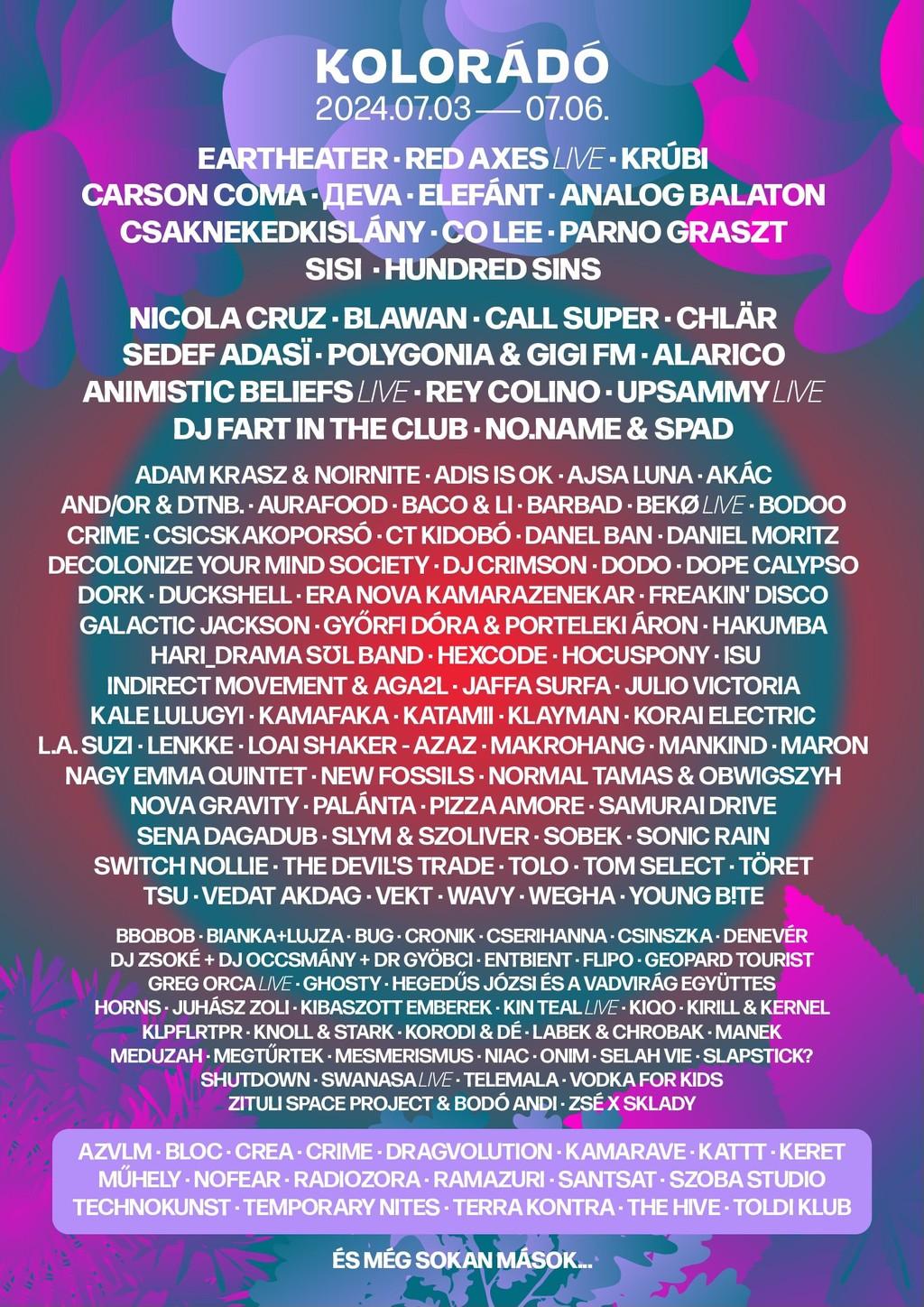 Lineup Poster Kolorádó Festival 2024