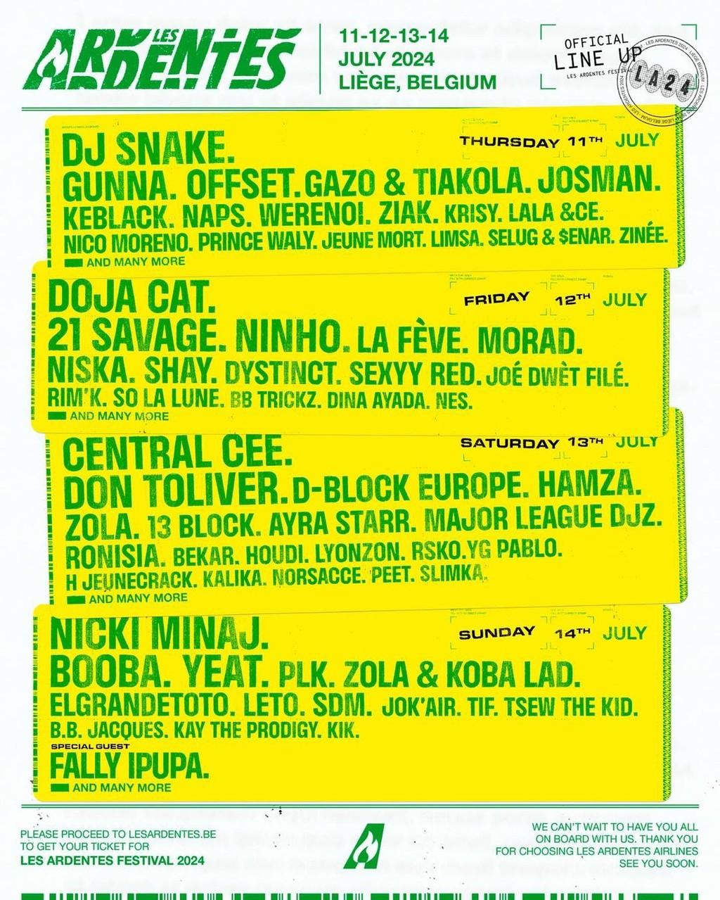 Lineup Poster Les Ardentes 2024