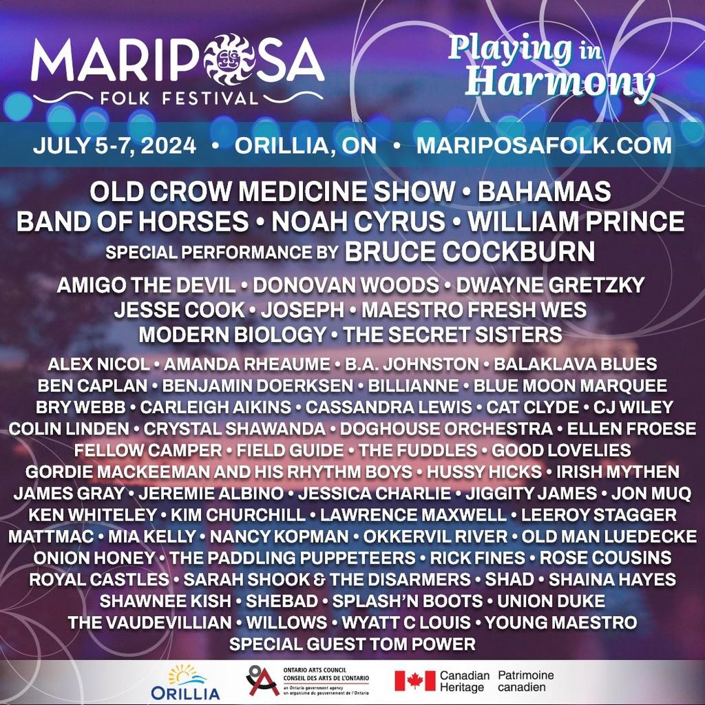 Lineup Poster Mariposa Folk Festival 2024