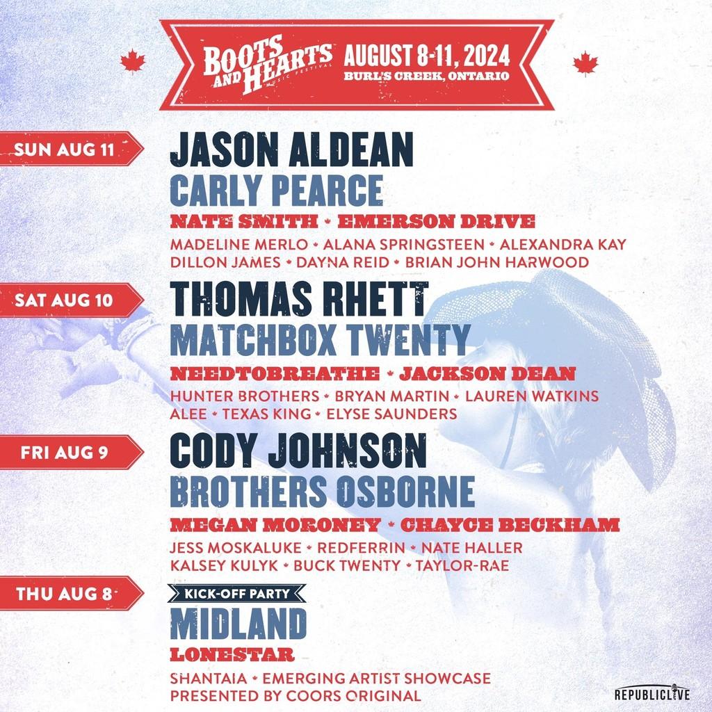 Lineup Poster Boots & Hearts Music Festival 2024