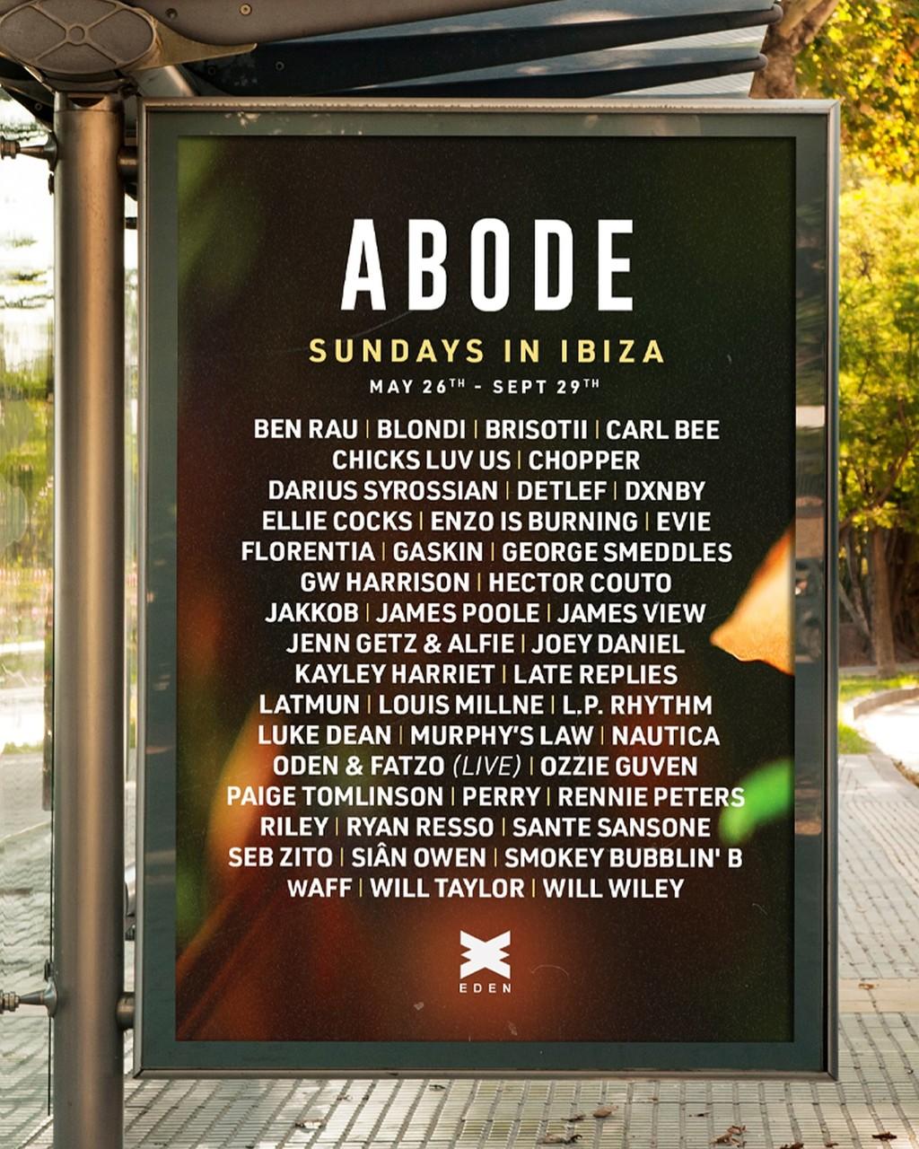 Lineup Poster ABODE Sundays in Ibiza 2024