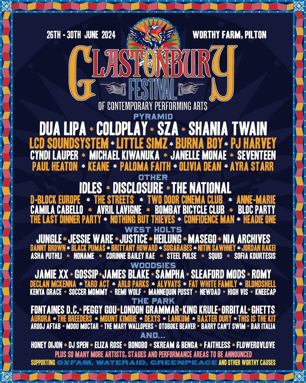 Lineup Poster Glastonbury Festival 2024