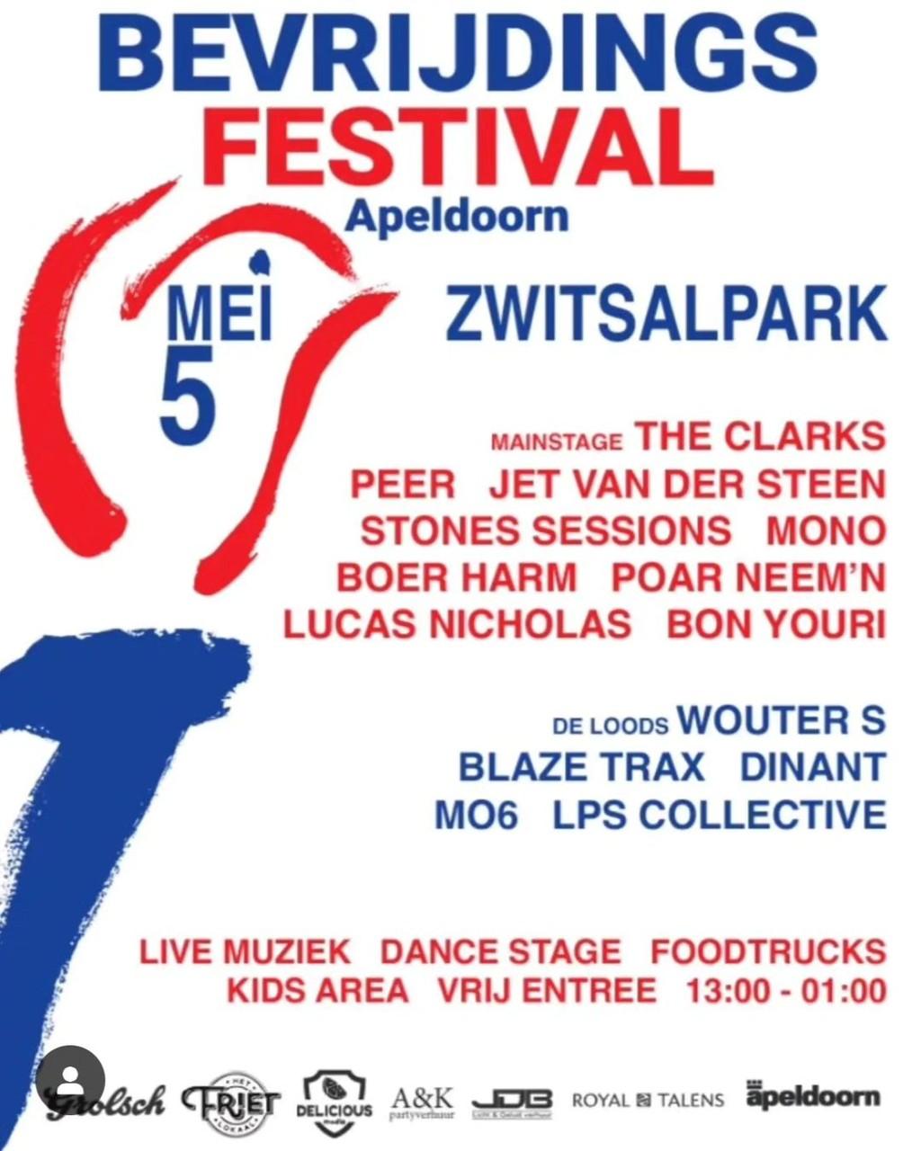 Lineup Poster Bevrijdingsfestival Apeldoorn 2024