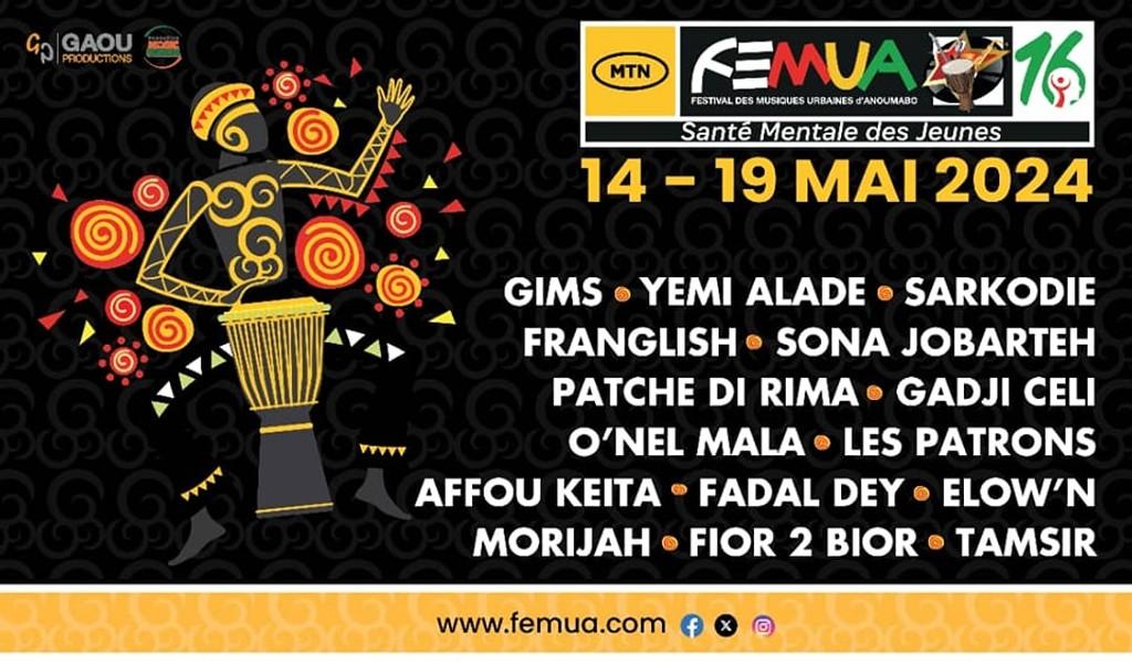 Lineup Poster Festival des Musiques Urbaines d’Anoumabo 2024