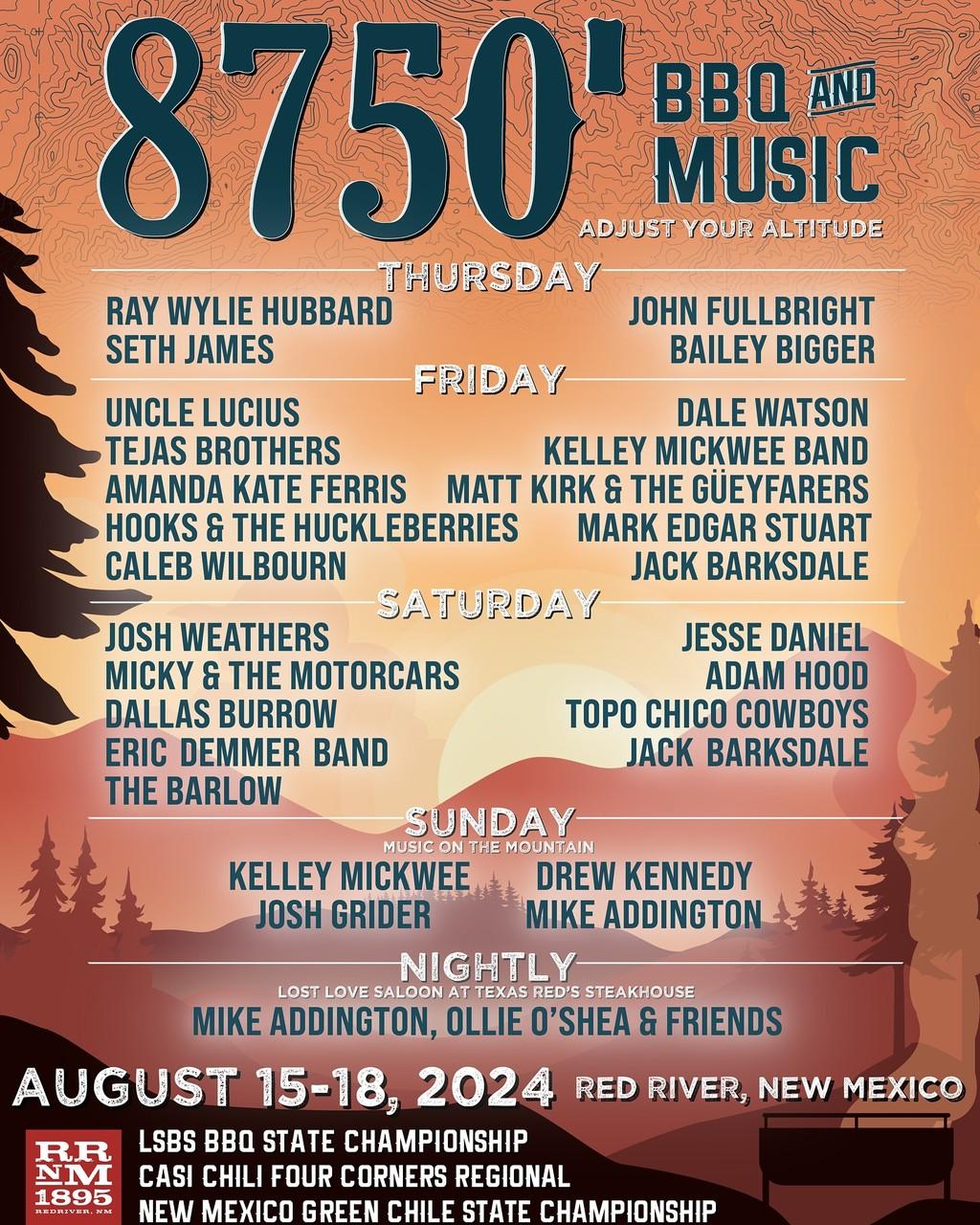 Lineup Poster 8750' BBQ & Music Festival 2024