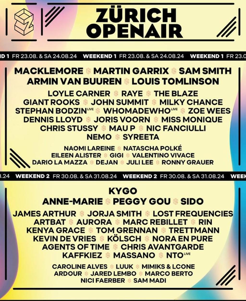 Lineup Poster Zürich Openair 2024