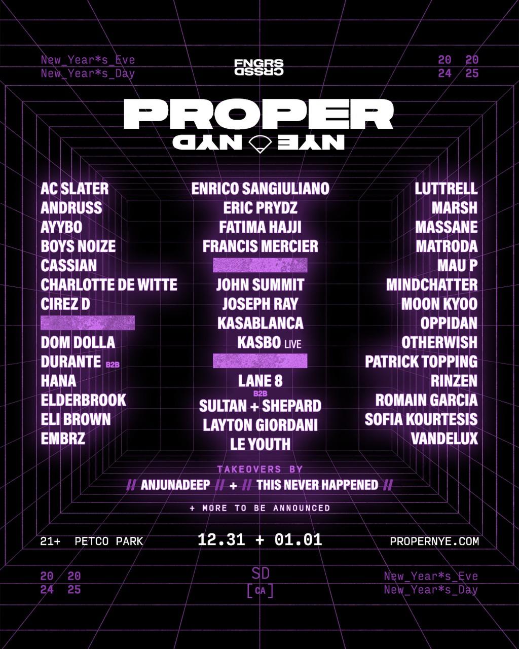 Lineup Poster Proper NYE/NYD 2024