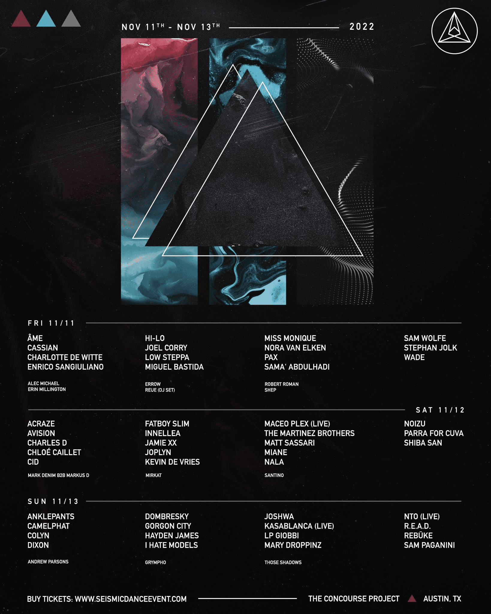 Lineup Poster Seismic Dance Event 2022