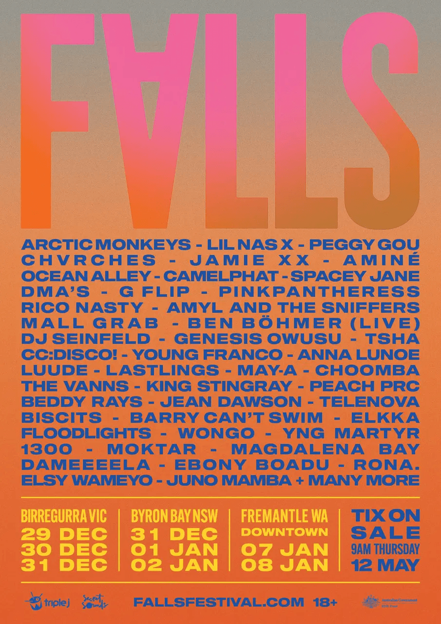 Lineup Poster Falls Festival Byron Bay 2022