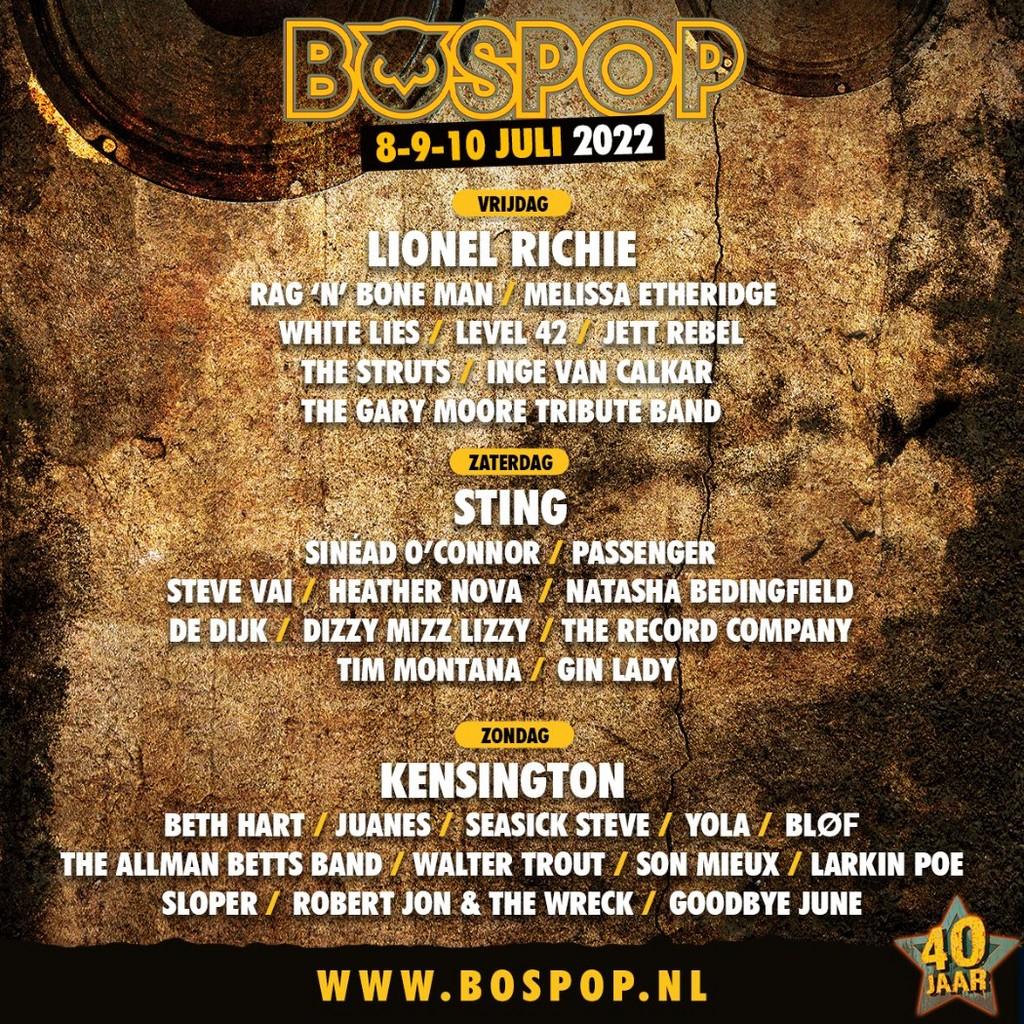 Lineup Poster Bospop 2022