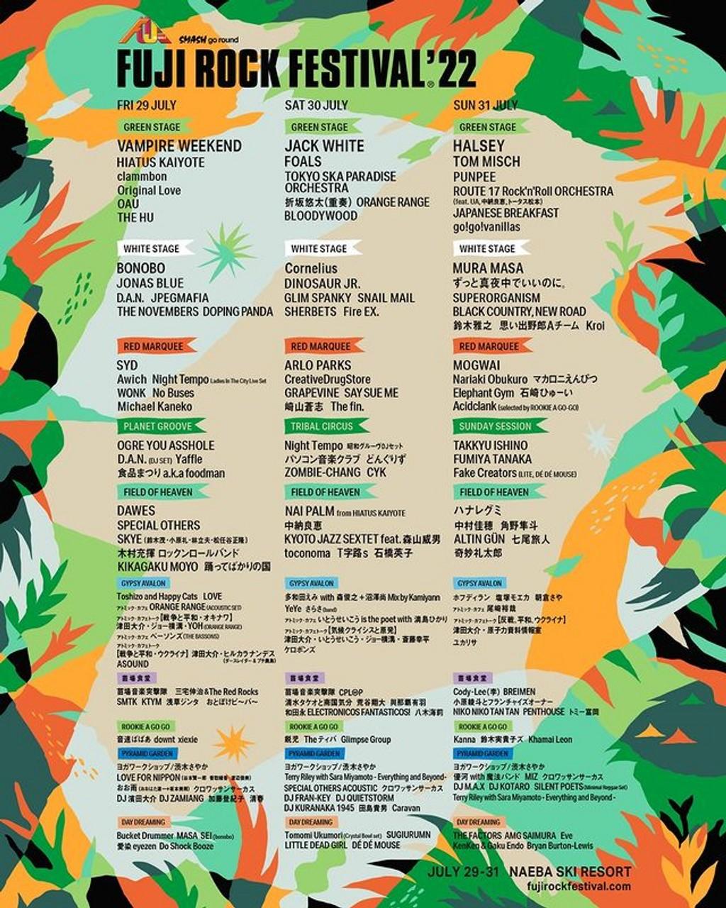 Lineup Poster Fuji Rock Festival 2022