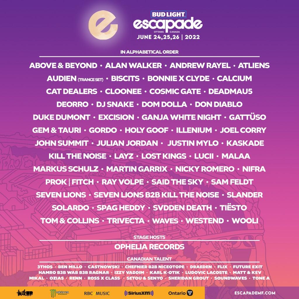 Lineup Poster Escapade Music Festival 2022