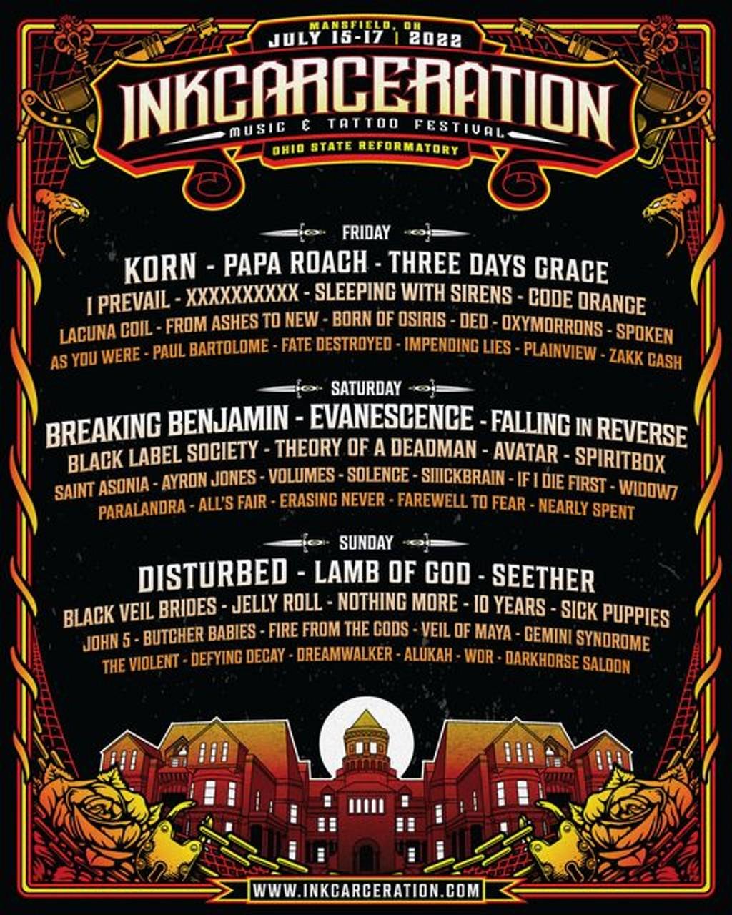 Lineup Poster Inkcarceration Festival 2022