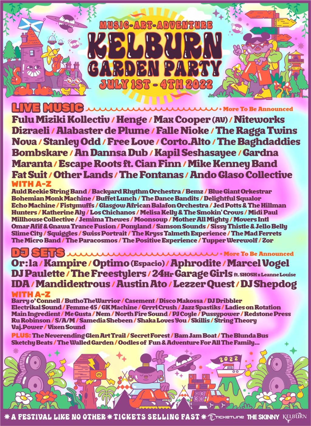 Lineup Poster Kelburn Garden Party 2022