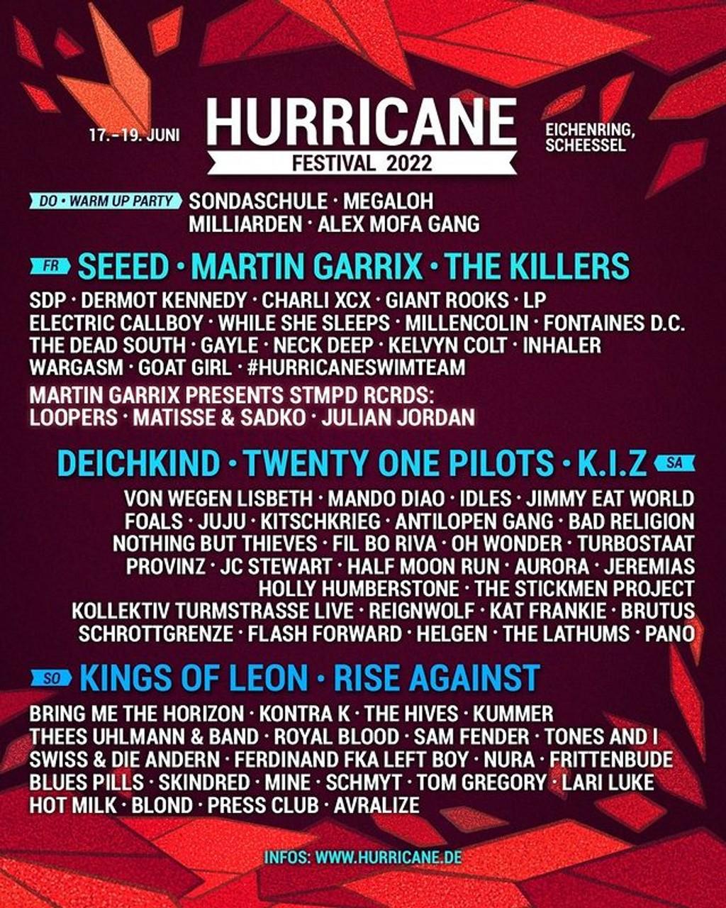 Lineup Poster Hurricane Festival 2022