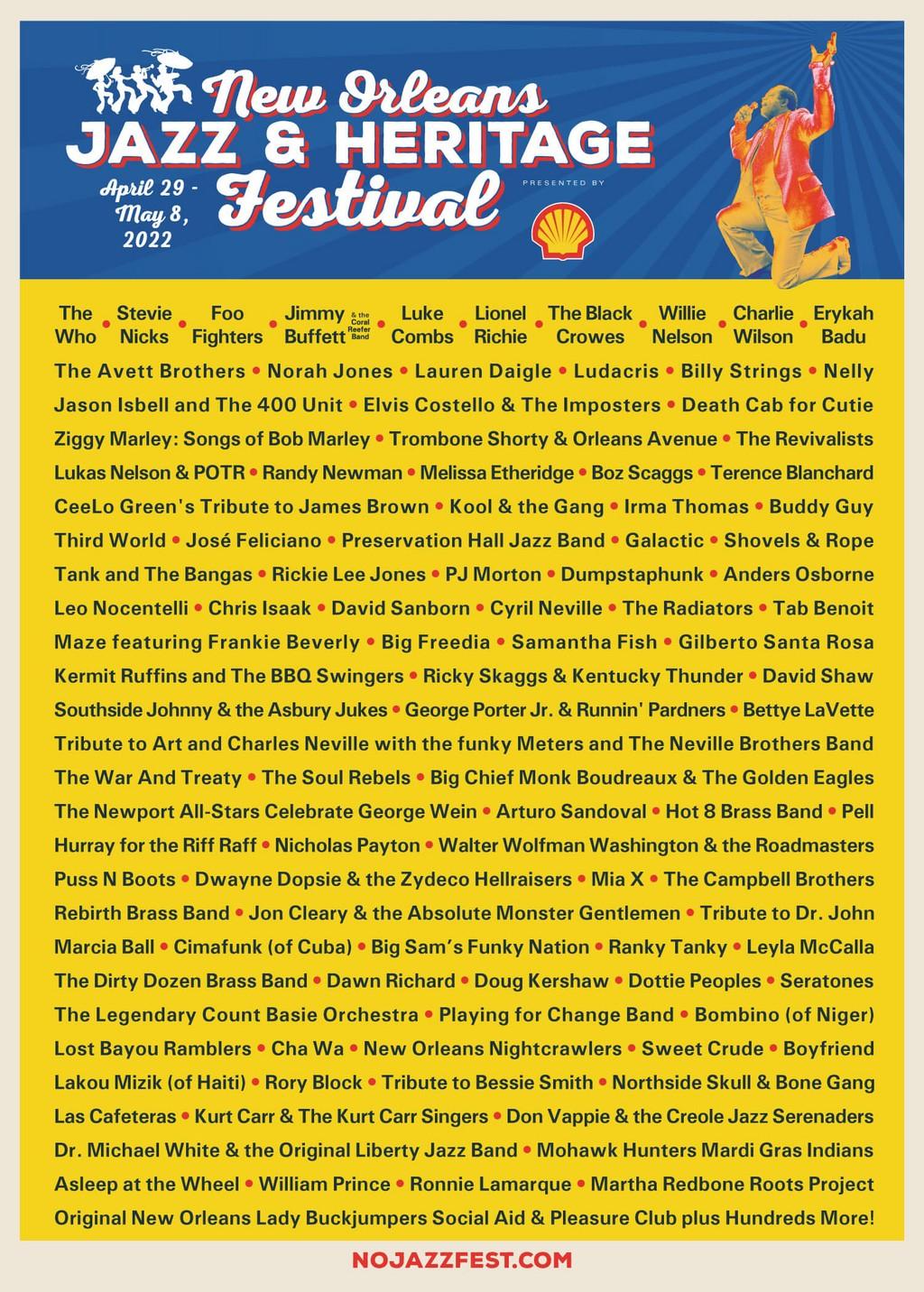 Lineup Poster New Orleans Jazz & Heritage Festival 2022