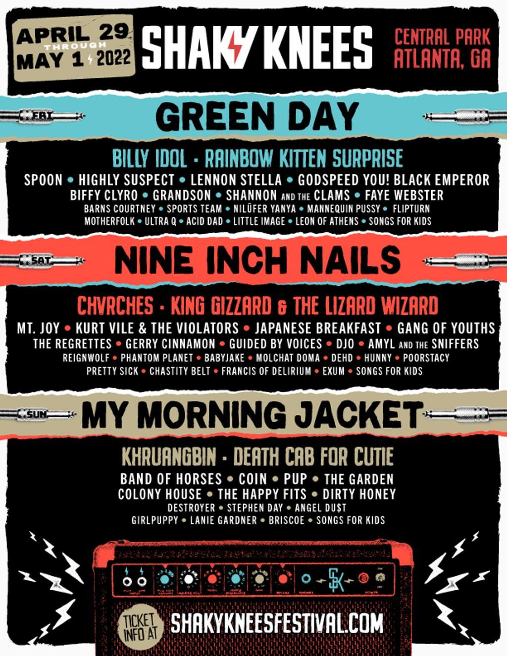 Lineup Poster Shaky Knees Festival 2022