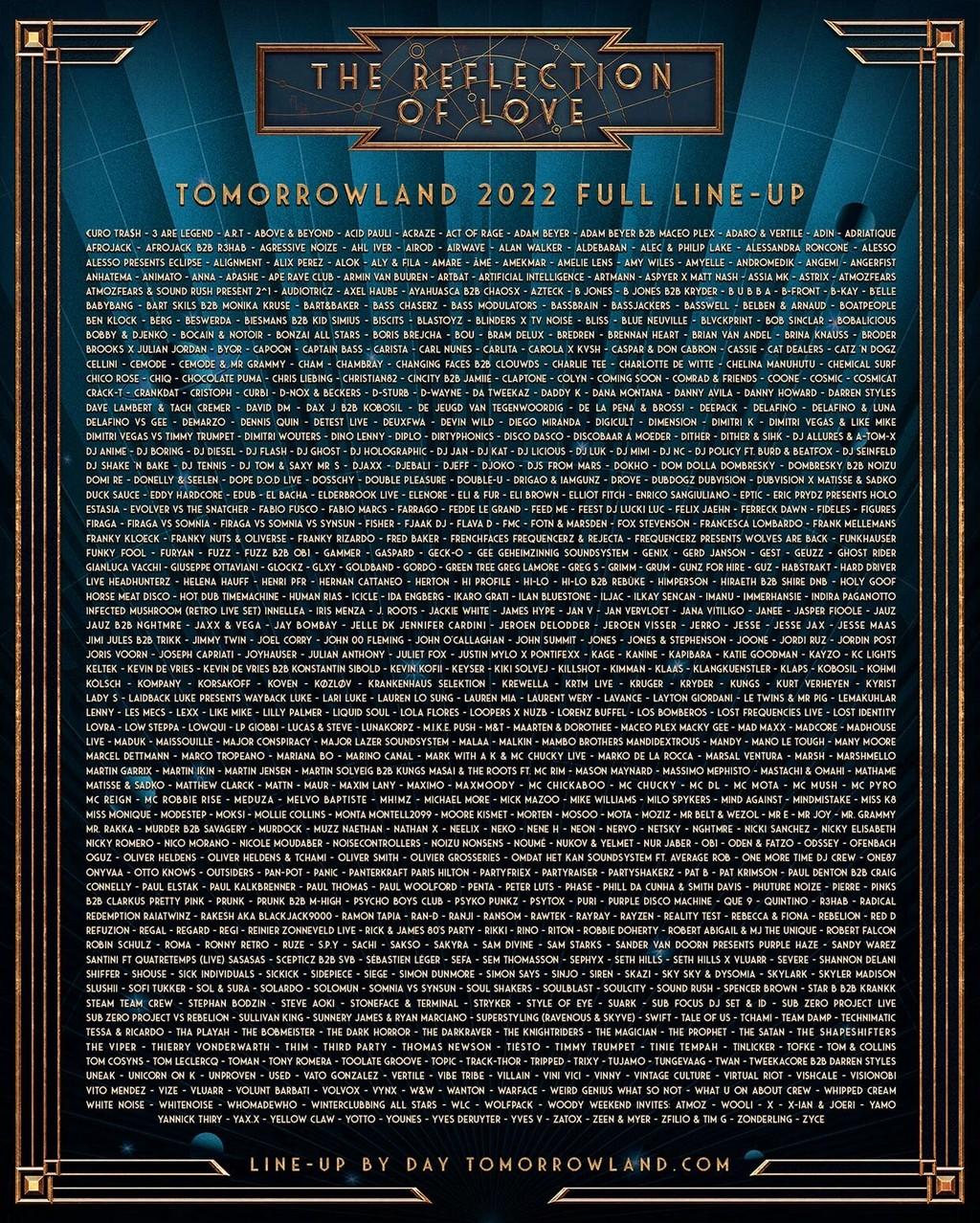 Lineup Poster Tomorrowland Belgium 2022