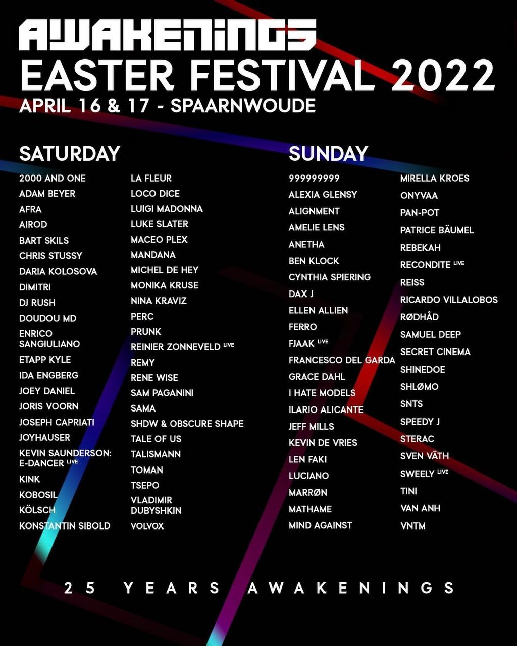 Lineup Poster Awakenings Easter Festival 2022