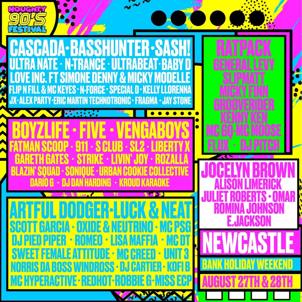 Lineup Poster Noughty 90's Festival Newcastle 2022