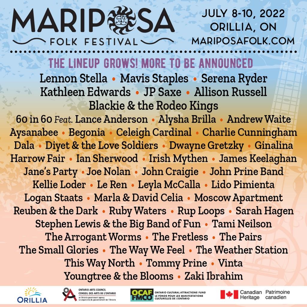 Lineup Poster Mariposa Folk Festival 2022