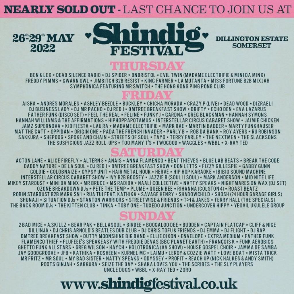 Lineup Poster Shindig Festival 2022