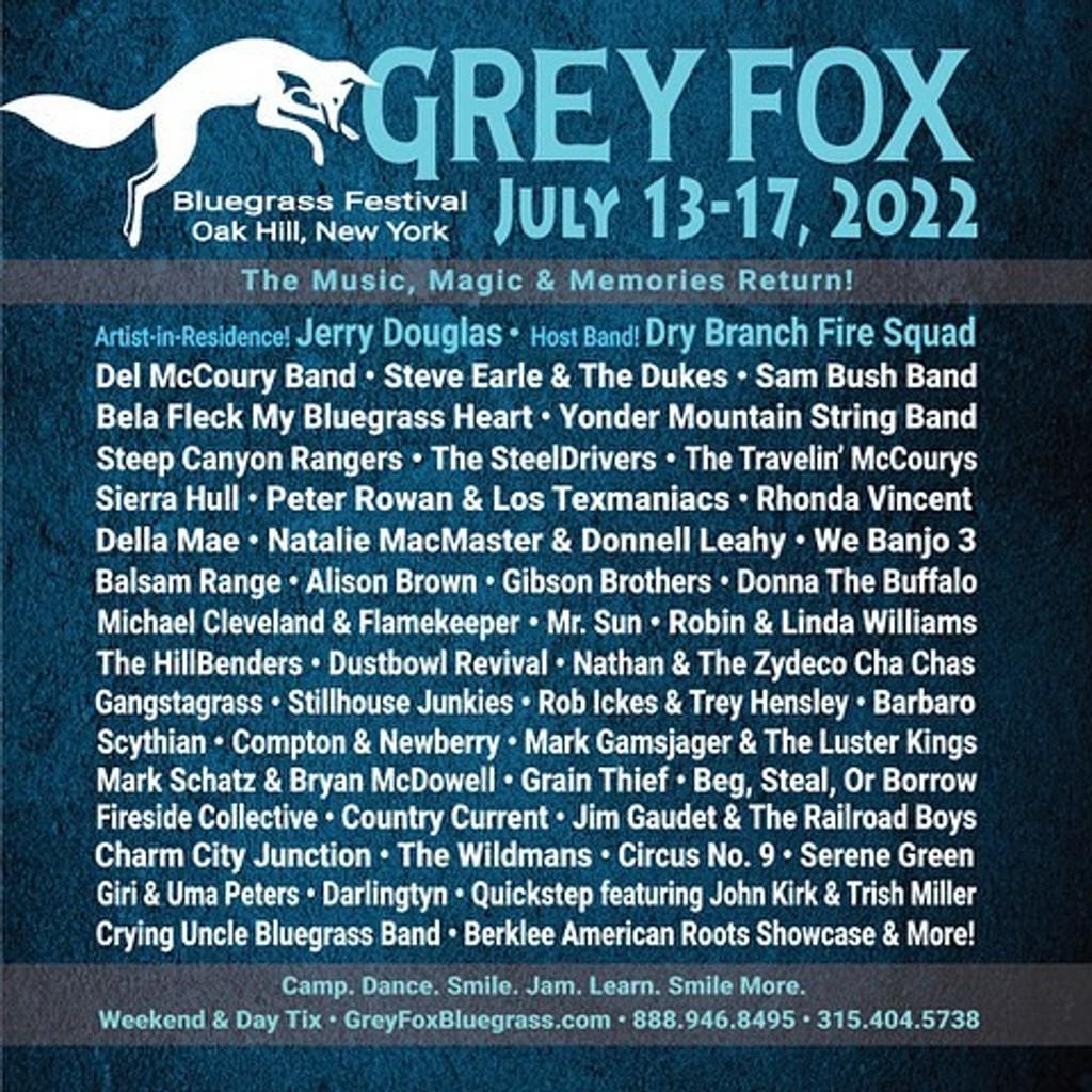 Lineup Poster Grey Fox Bluegrass Festival 2022