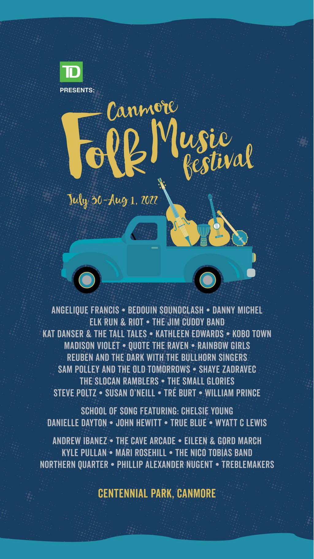 Lineup Poster Canmore Folk Music Festival 2022