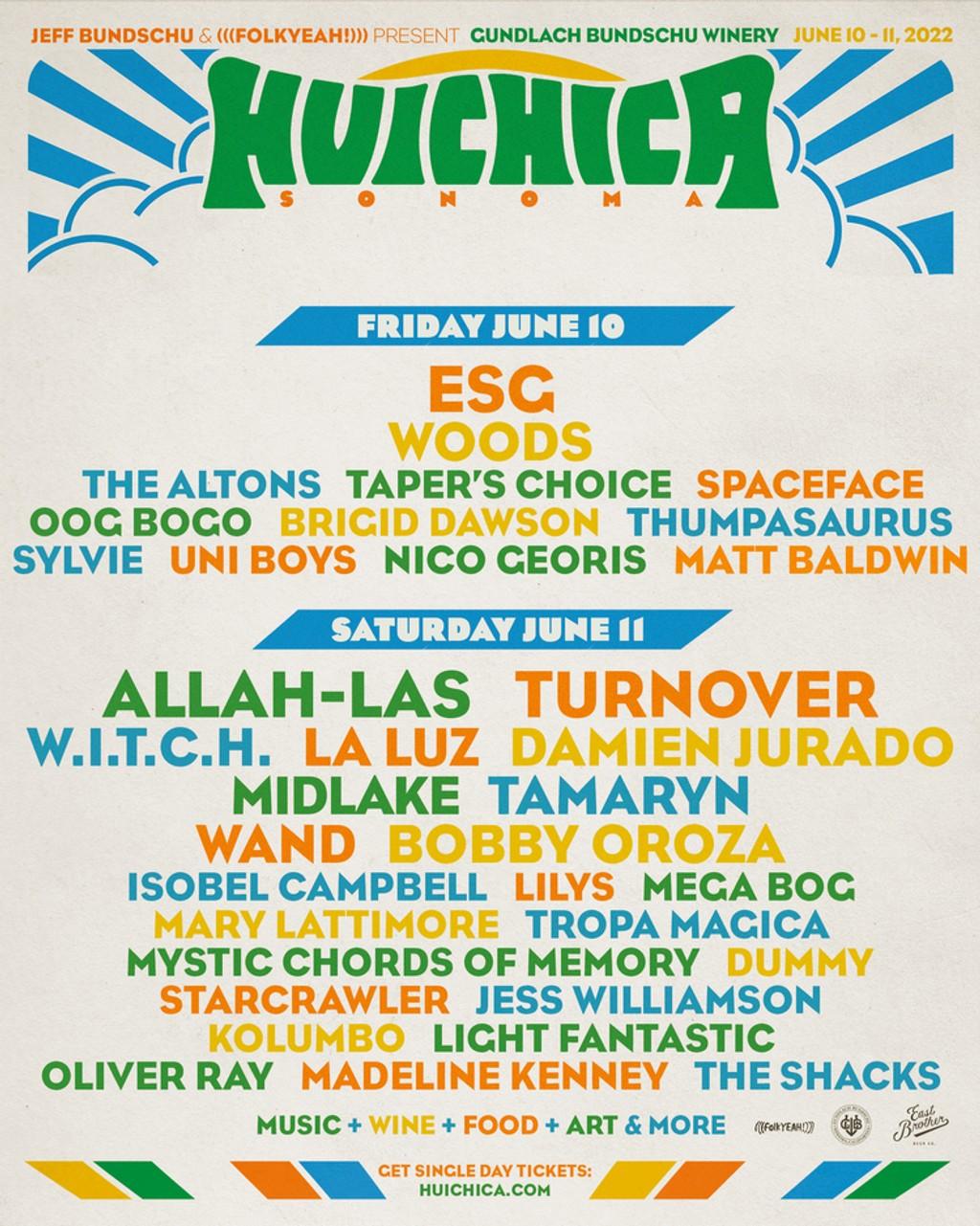 Lineup Poster Huichica Music & Wine Festival 2022