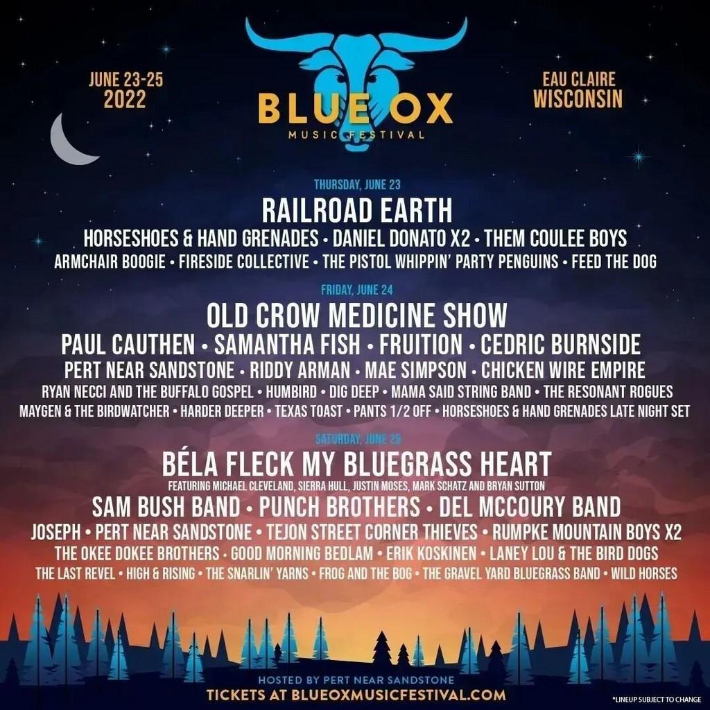 Lineup Poster Blue Ox Music Festival 2022