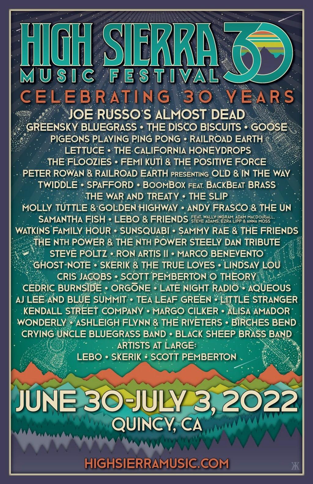 Lineup Poster High Sierra Music Festival 2022