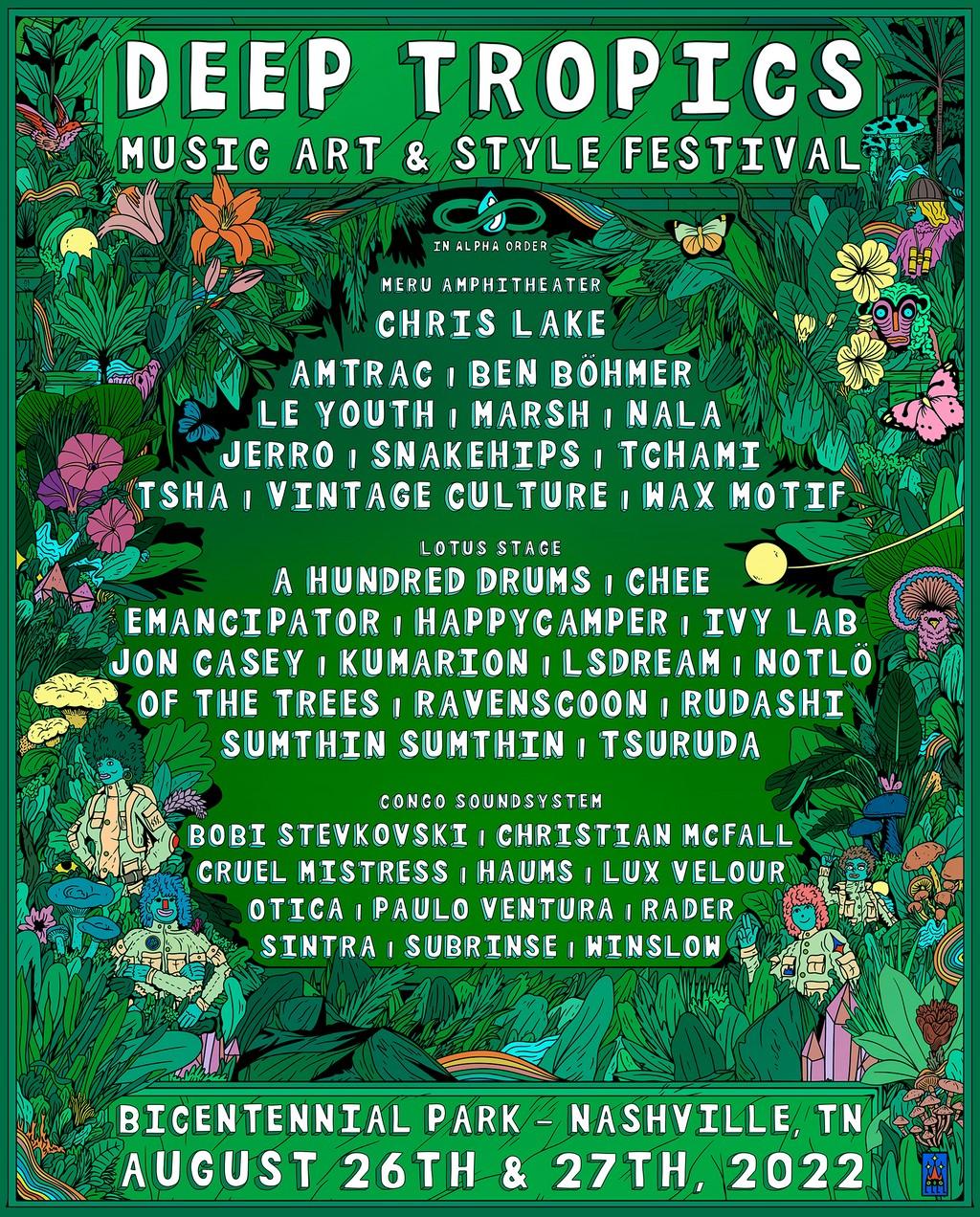 Lineup Poster Deep Tropics Music, Art, and Style Festival 2022