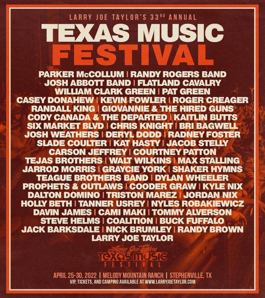 Lineup Poster Larry Joe Taylor's Texas Music Festival 2022