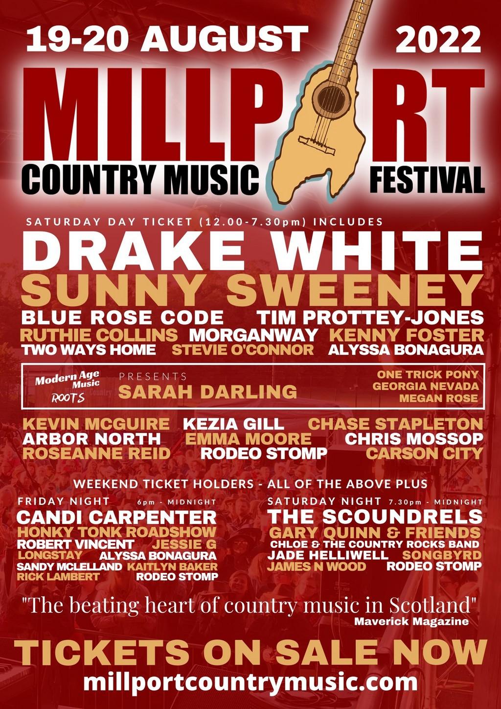 Lineup Poster Millport Country Music Festival 2022