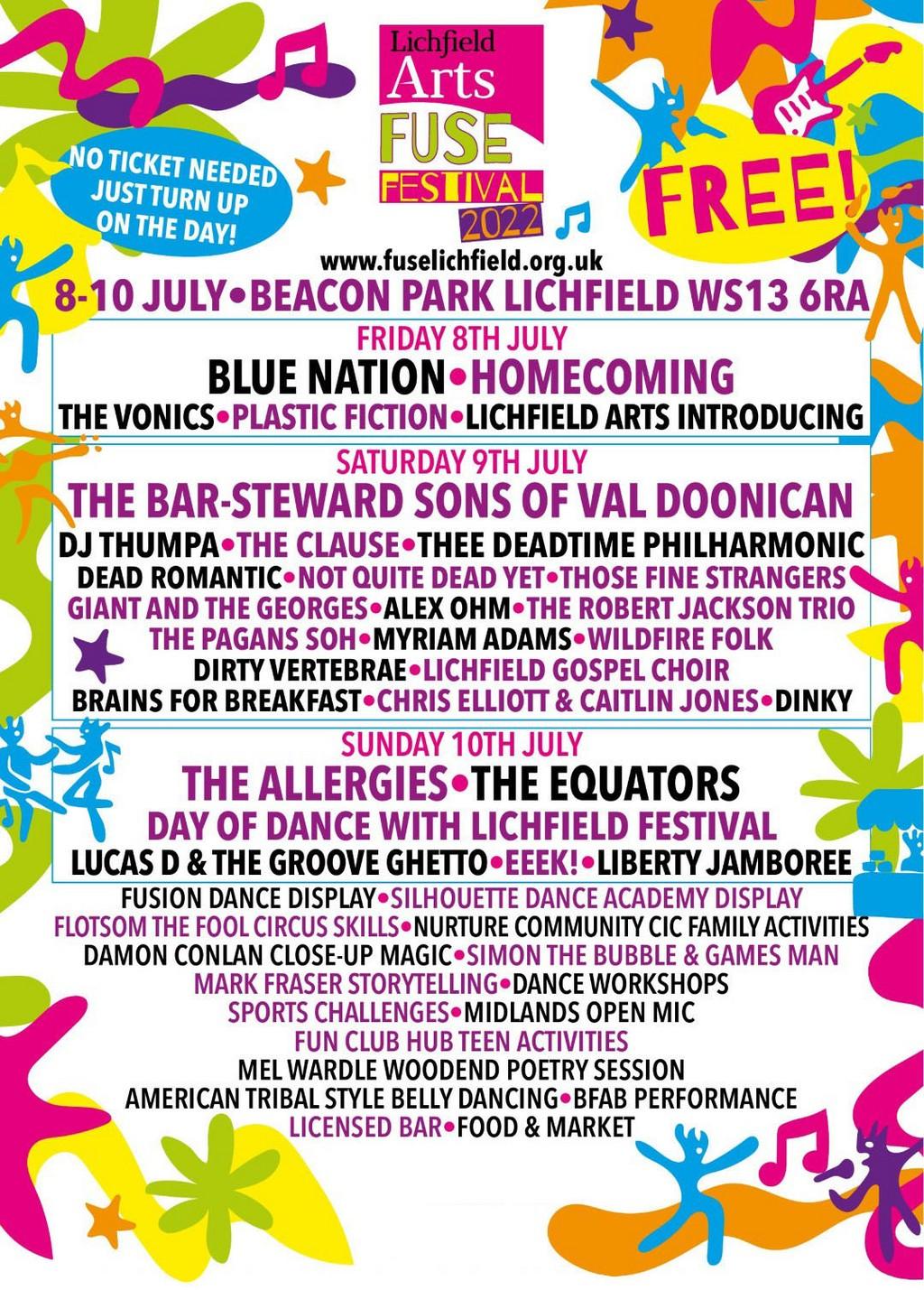 Lineup Poster Lichfield Fuse Festival 2022