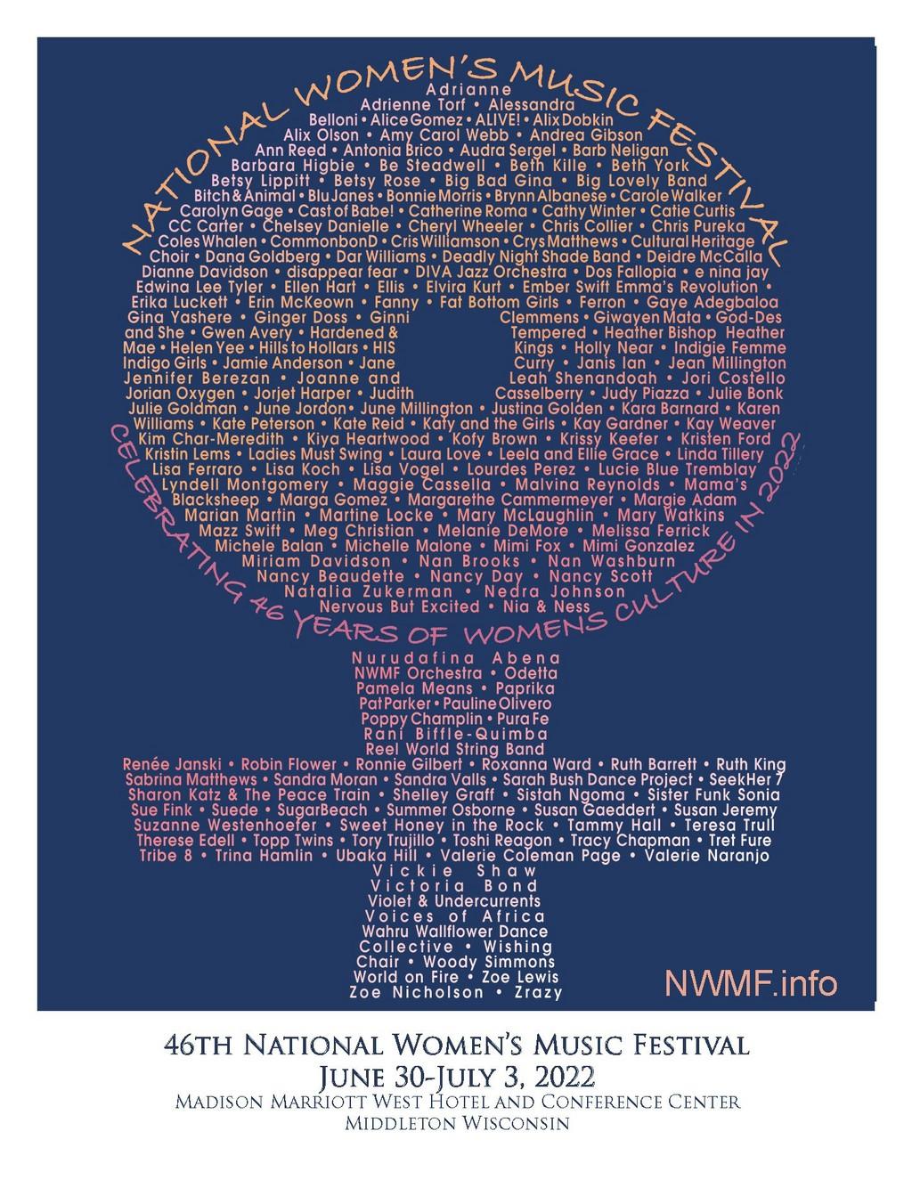 Lineup Poster National Women's Music Festival 2022