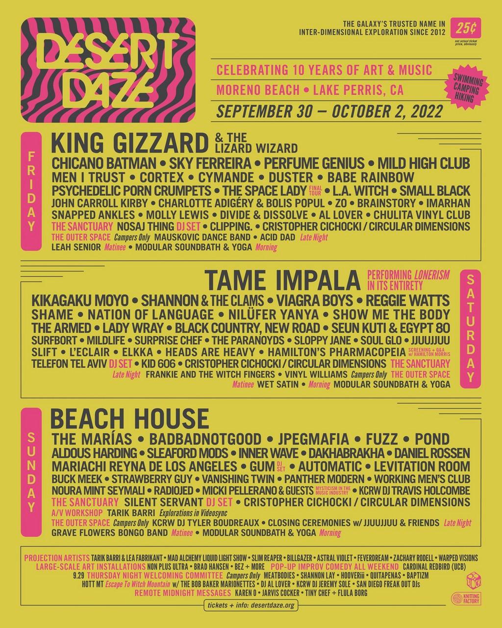 Lineup Poster Desert Daze 2022