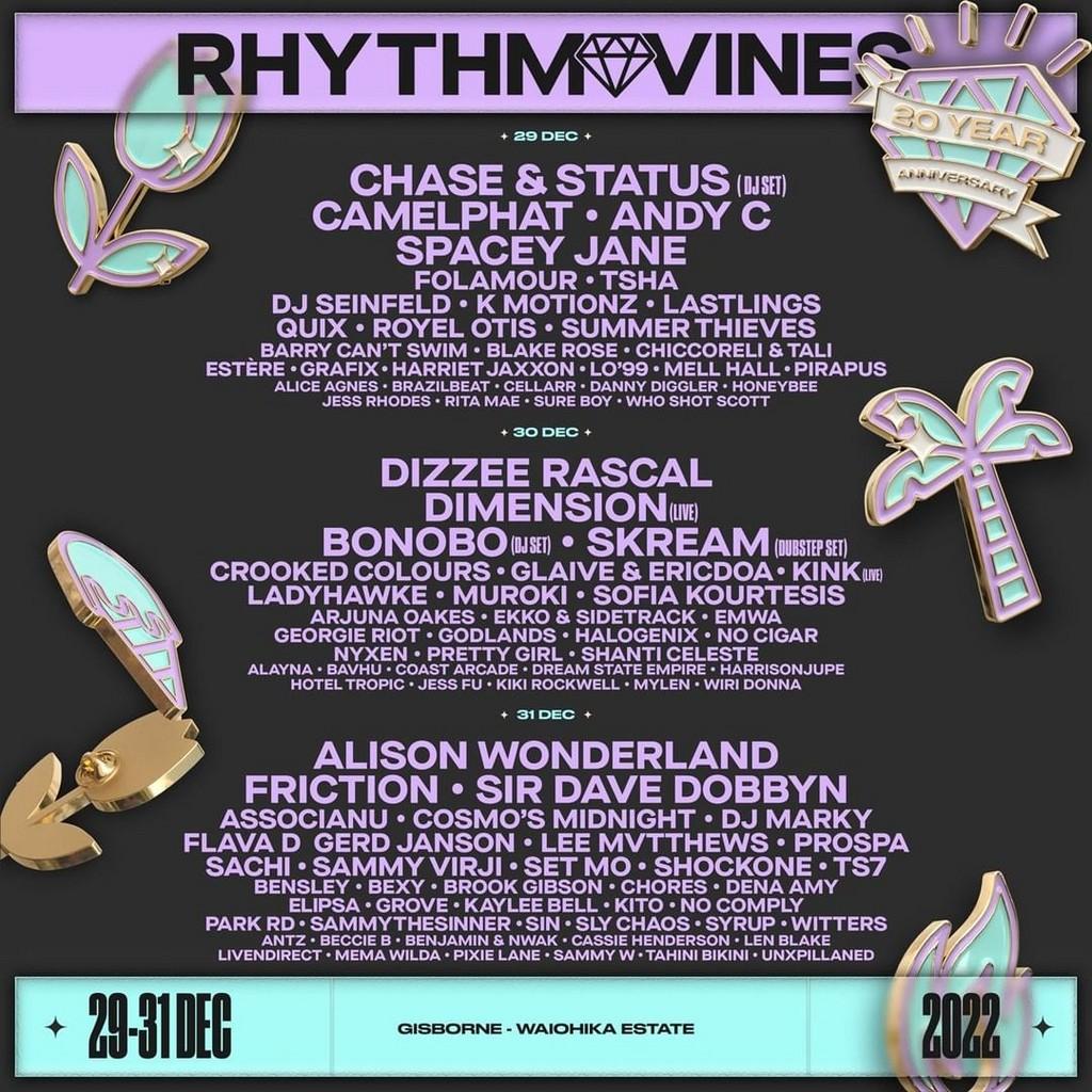 Lineup Poster Rhythm and Vines 2022